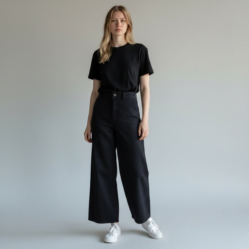 Creatures of Comfort Pants Sz 0 Black High Rise Wide Leg Cotton USA
